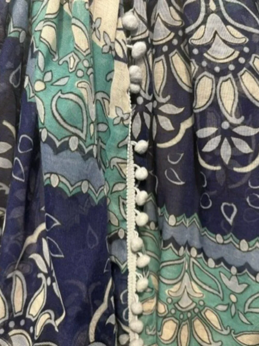 Boho Paisley Infinity Scarf with pom poms
